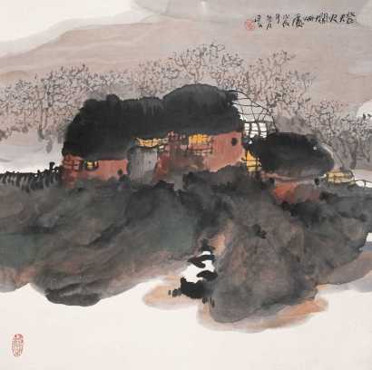 杨延文 戊辰（1988年）作 灯火阑珊处 镜心